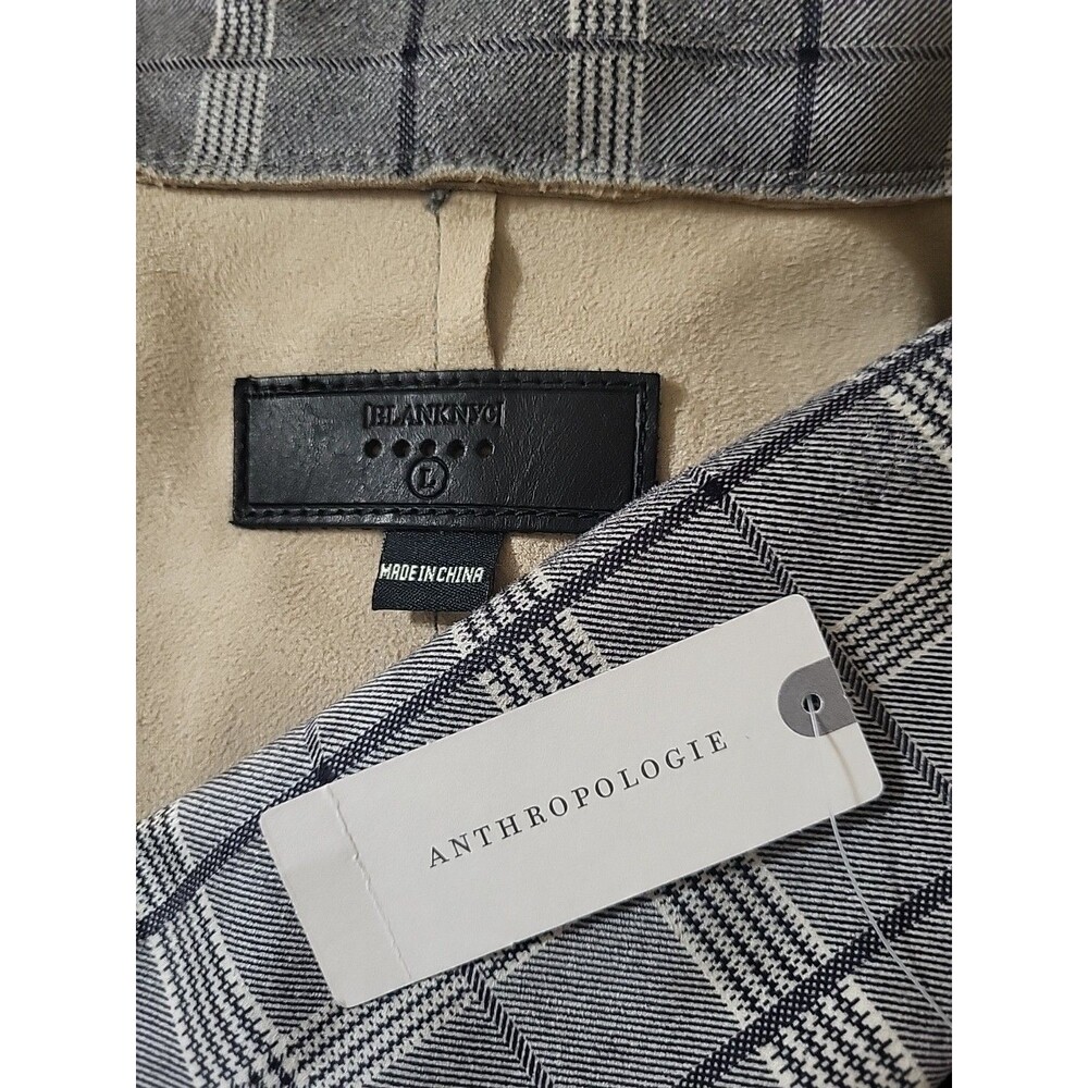 Blank NYC Anthropologie Renegade Gray Plaid Longline Jacket Faux Suede L New - Picture 2 of 9